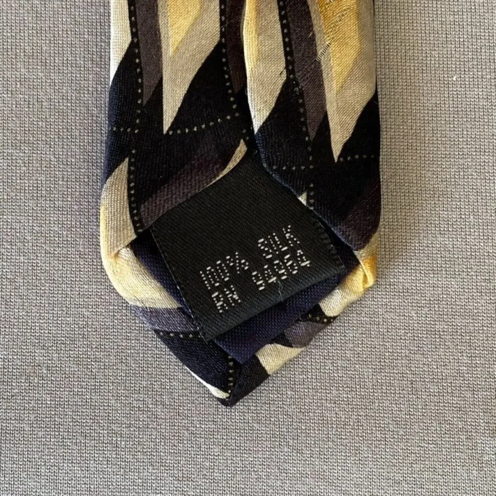 Vintage Giorgio Bissoni Silk Tie Geometric Black Gold Tan 52